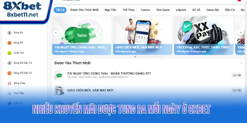 Nhiều khuyến mãi được tung ra mỗi ngày ở 8XBET 