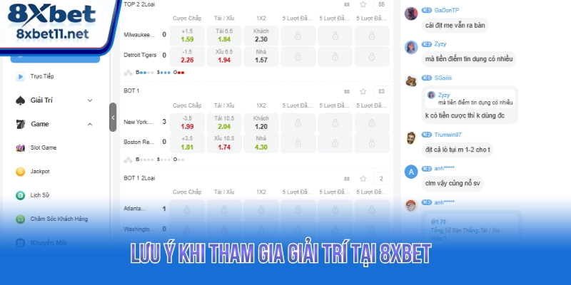 Lưu ý khi tham gia giải trí tại 8XBET 